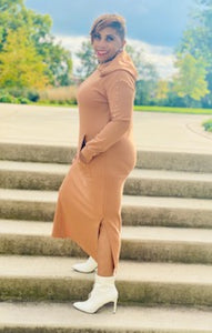Ms. Bling Hooded Dress-Camel