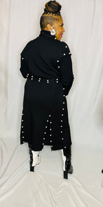 Ms. Pearl Black Cardigan embellished with Pearls (Detachable Belt Included)